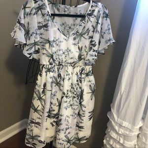 Dragonfly Print Flutter Sleeve Dress